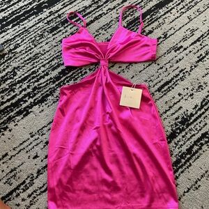 NWT Vibrant Pink Satin Cutout Dress Party Formal Dress Cocktail Dress NYE Dress